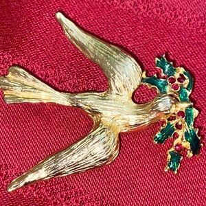 Vintage Peace Dove Rhinestoned & Enamel Broach